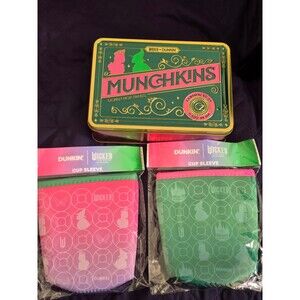 Dunkin Donuts Wicked Munchkin Tin, , Green & Pink Cup Sleeve Set